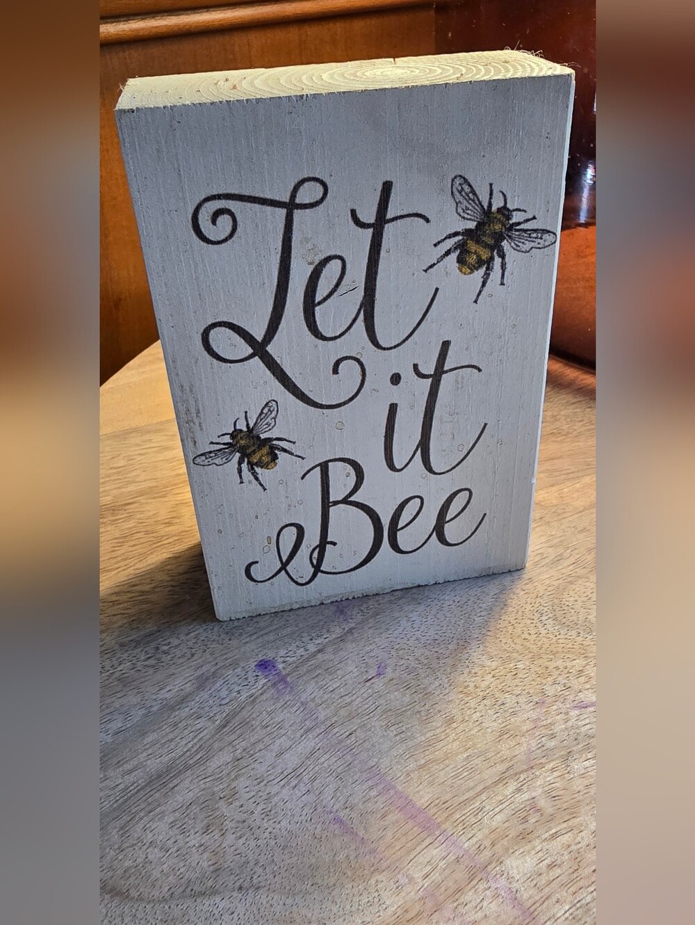 Let It Bee Rustic Cottagecore Sign - White and Yellow